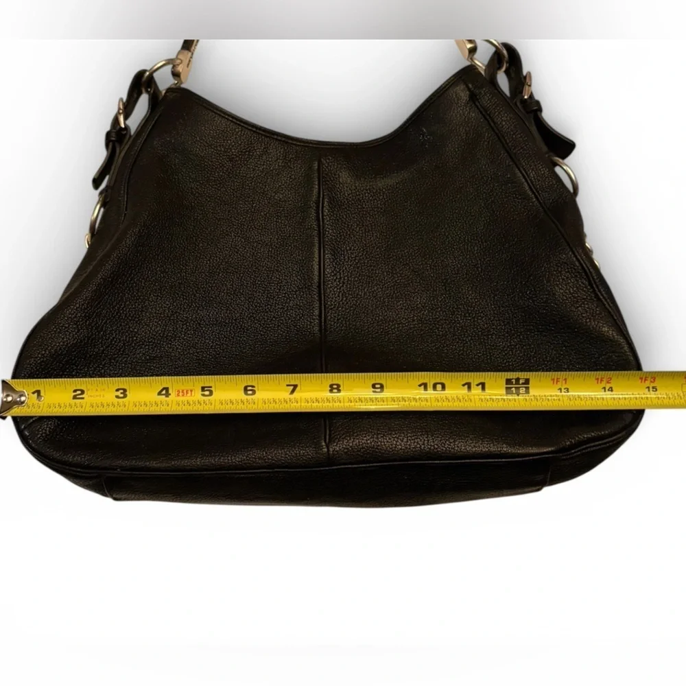 Sergio Rossi Large Black Pebbled Leather Hobo Handbag With Wooden Handle